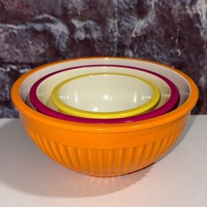 Vintage Melamine Ribbed Colorful Nesting Mixing Bowls Set of 3